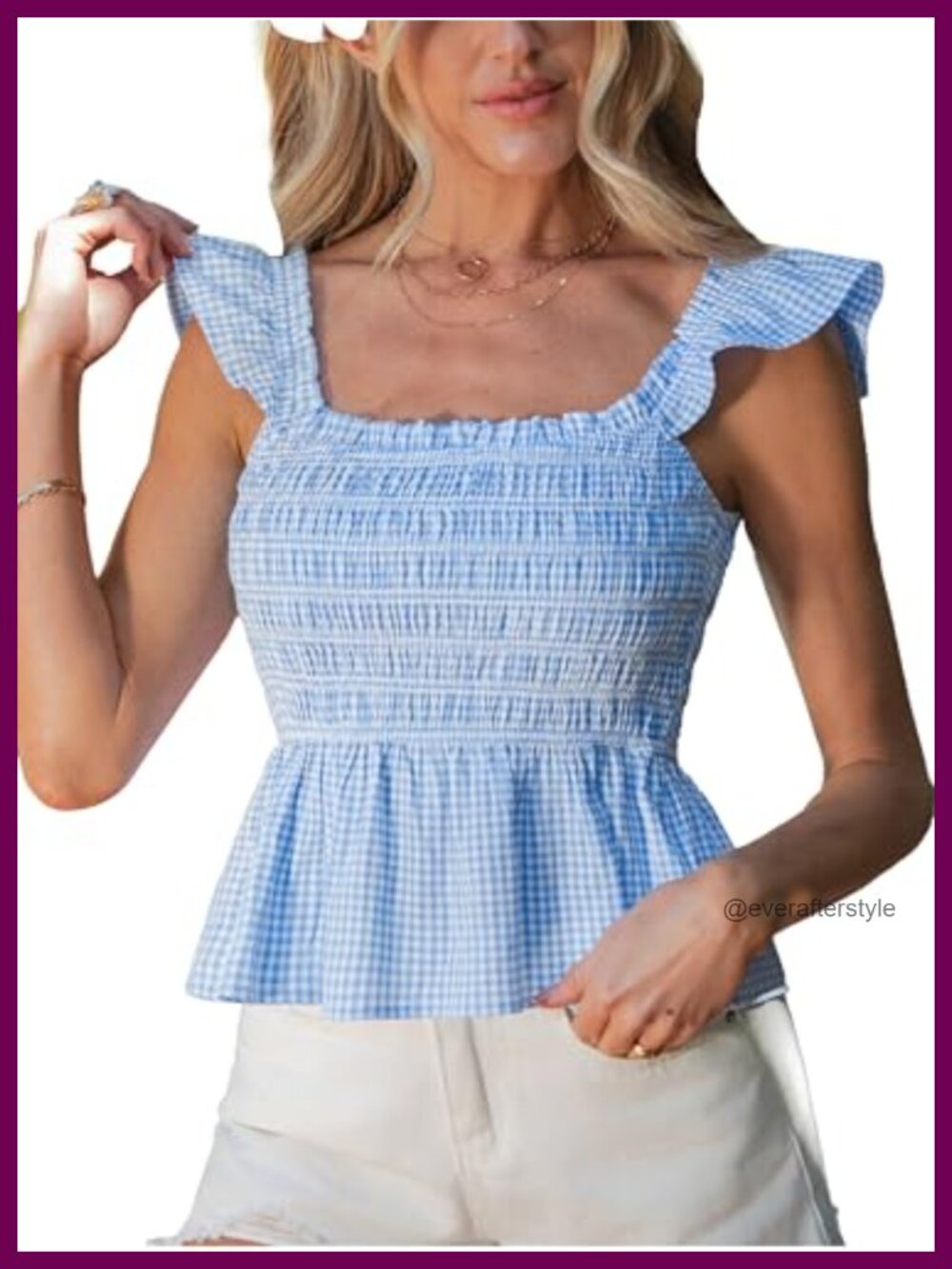 Smocked Ruffle Sleeve Square Neck Tank Top Sleeveless Summer Blouse
